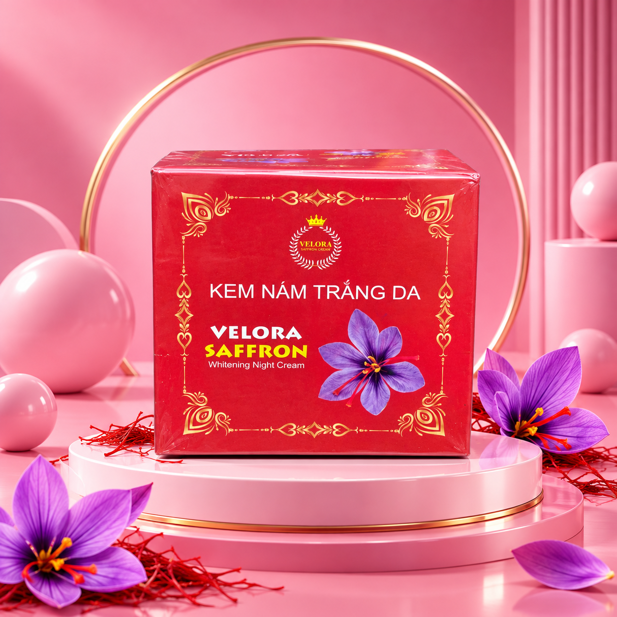 Hộp Velora Saffron Whitening Night Cream mặt trước